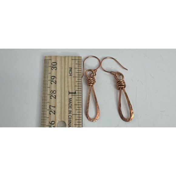 Copper Earrings Open Teardrop Hammered With French Hooks Handmade Minimalist - Picture 6 of 6